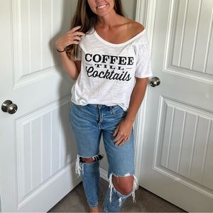 Coffee til cocktails boatneck/off the shoulder tee
